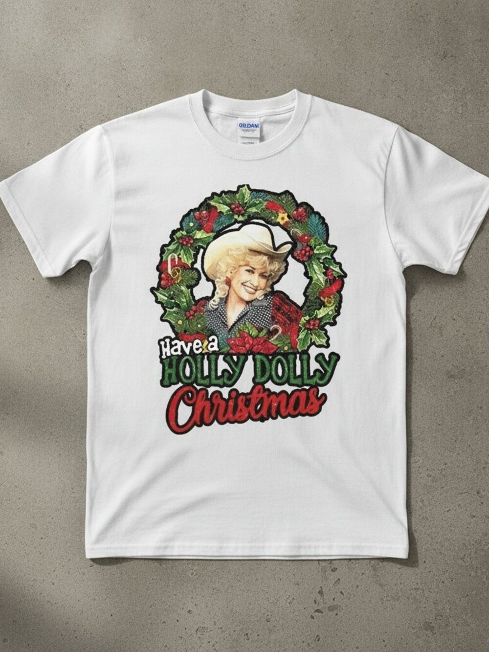 Holly Dolly Christmas Graphic T-Shirt White Festive Holiday Tee Vintage